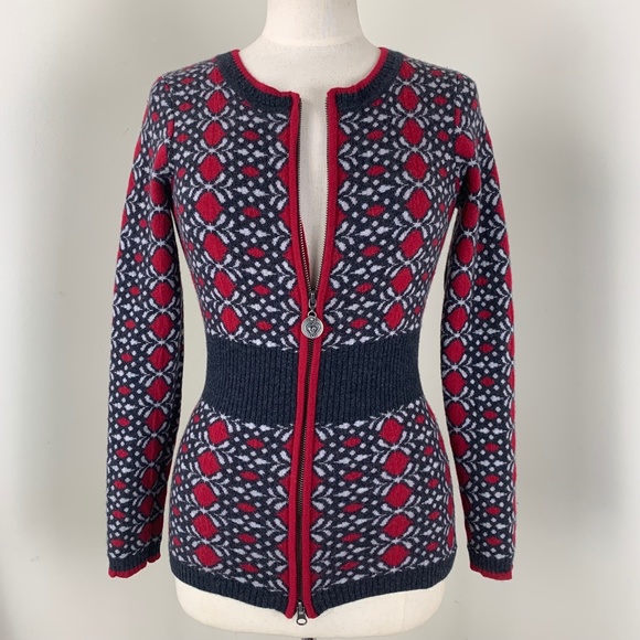 Neve Merano Wool Ski Sweater M Front Zipper Red White Blue Excellent Condition - Picture 4 of 16